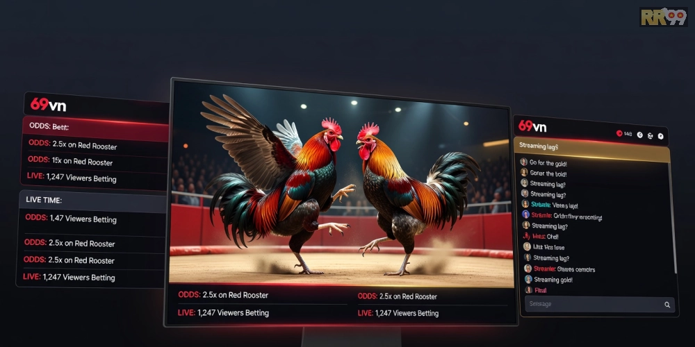 Minh họa khái niệm xem đá gà trực tiếp 69vn với giao diện streaming hiện đại và hình ảnh sắc nét